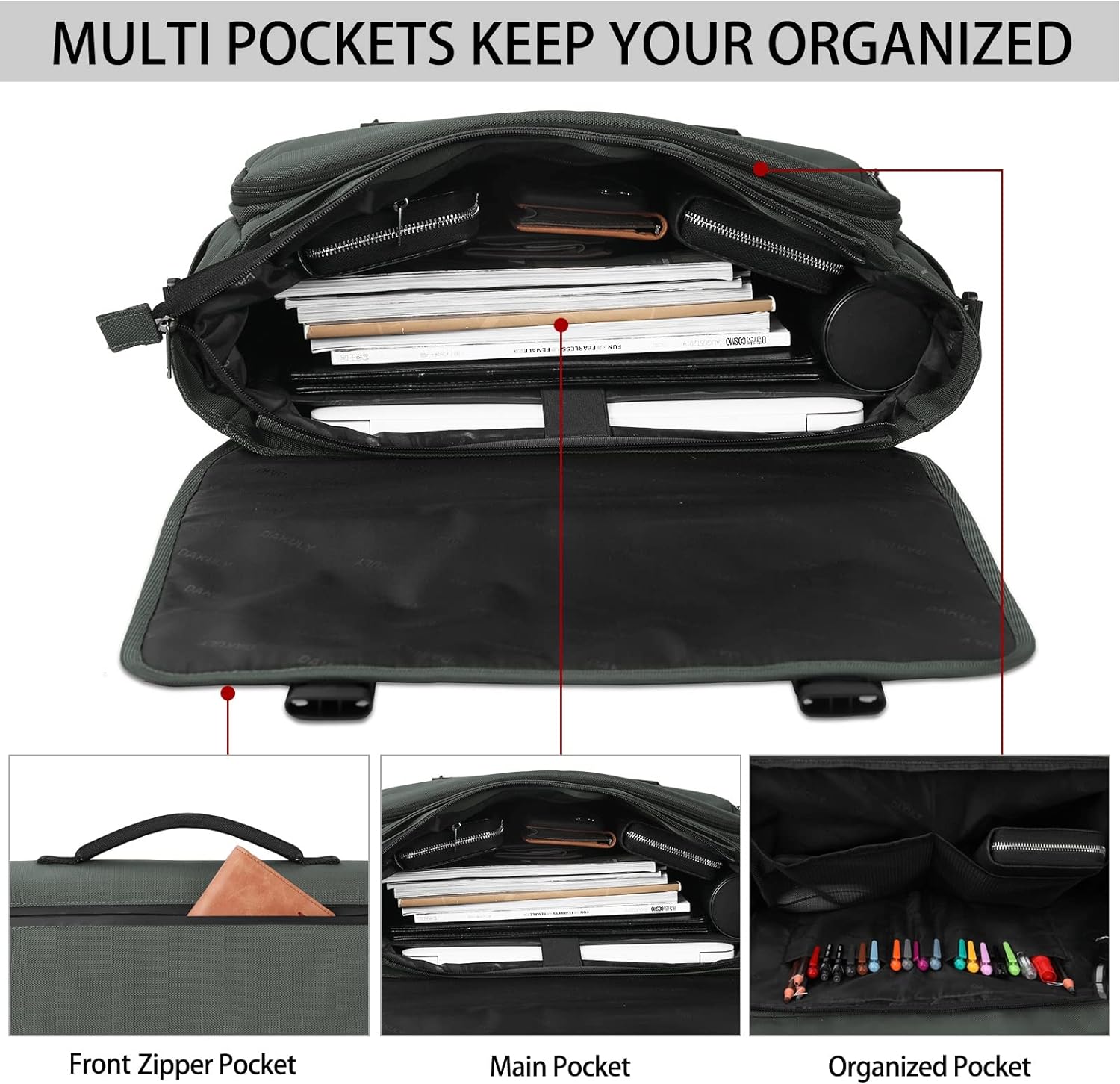 Dakuly Messenger Bag for Men 15.6 Inch Waterproof Laptop Briefcase with Cable Organize Bag Large Satchel Shoulder Bag Lightweight Office College Computer Laptop Bag， Black - Image 3